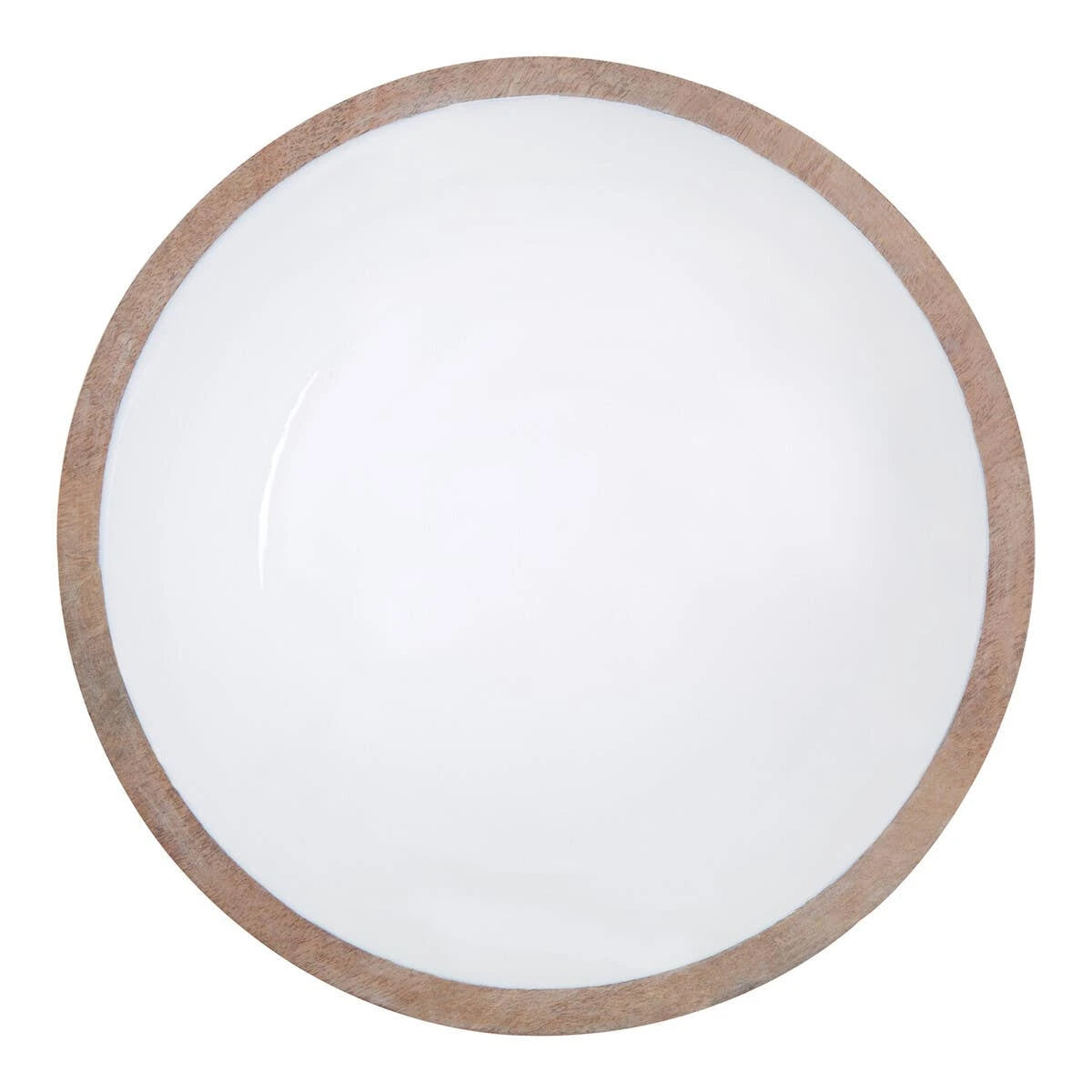 The Solace Mango Wood Serving Bowl from above, showing the white interior and mango wood rim.