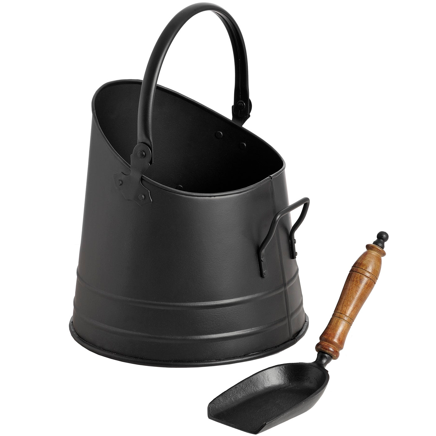Black Coal Bucket with Teak Handled Shovel