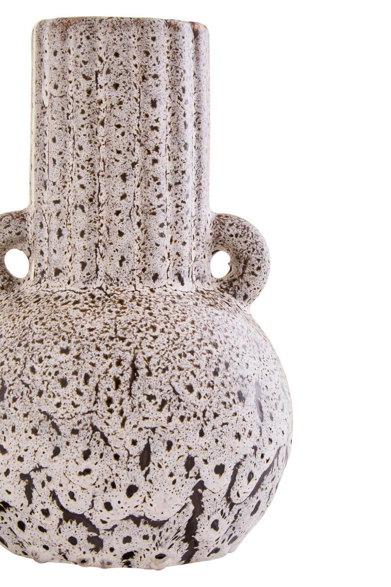 Freya Speckled Brown Stoneware Bud Vase, shown from another angle.