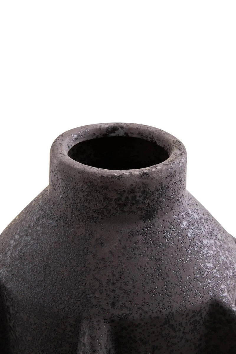 Iona Black Textured Stoneware Large Vase, shown from another angle.