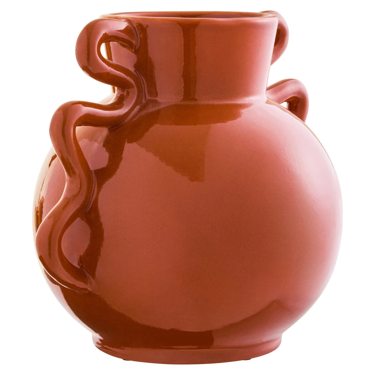 Tova Burnt Orange Wide Vase with Abstract Handles, showing the glazed finish.