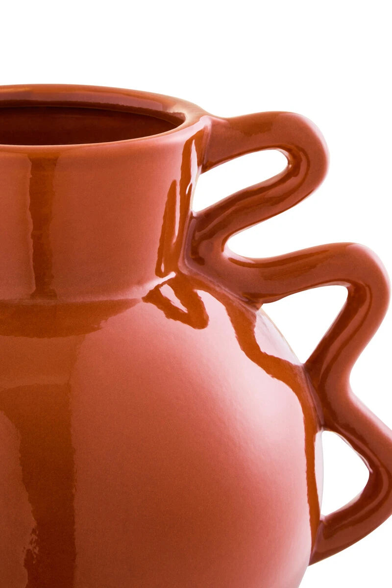 Tova Burnt Orange Wide Vase with Abstract Handles, alternative view.