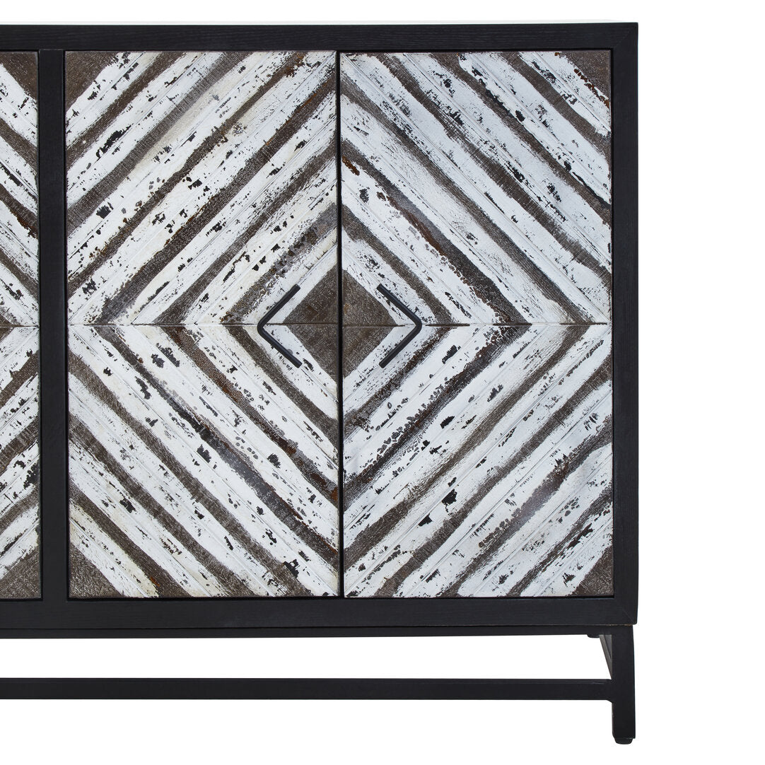 Nusa Black Rustic Chevron Four Door Sideboard