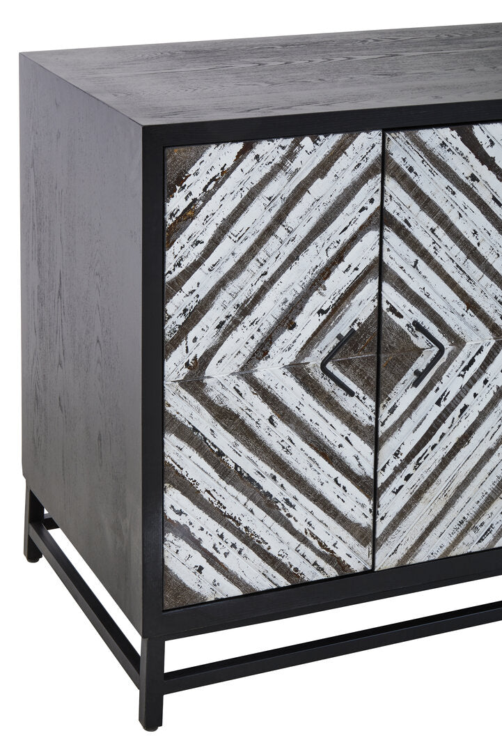Nusa Black Rustic Chevron Four Door Sideboard