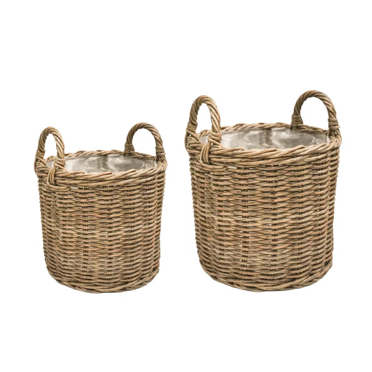 Polyrattan Natural Lined Planters - Set of Two