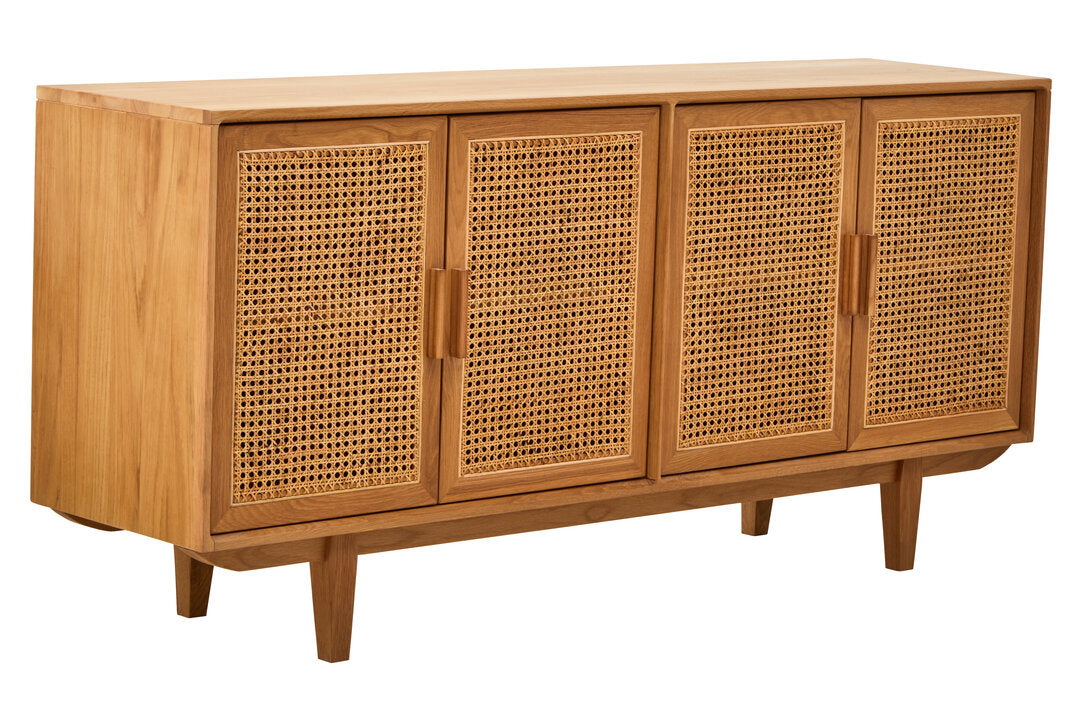 Arden Rattan & Oak 4 Door Wooden Sideboard
