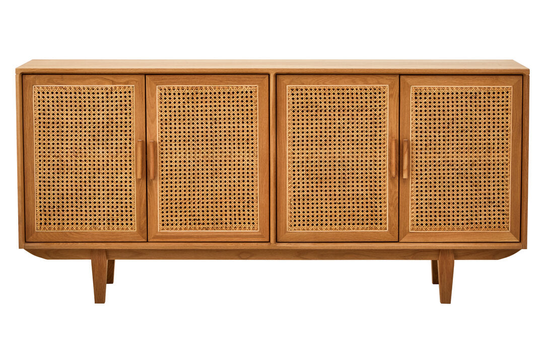 Arden Rattan & Oak 4 Door Wooden Sideboard