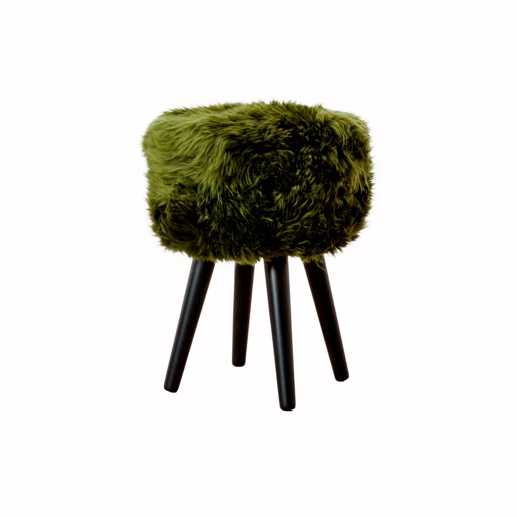 Sheepskin Wood Stool With Black Legs