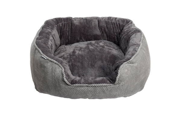 Grey Cord Plush Rectangle Snuggle Dog Bed