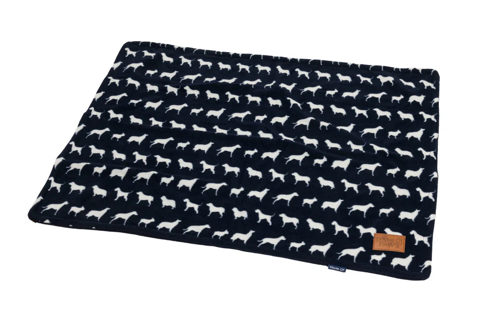 Navy Dog Print Fleece Blanket