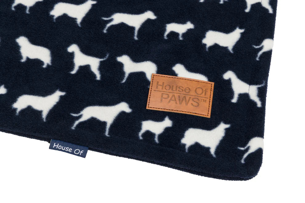 Navy Dog Print Fleece Blanket