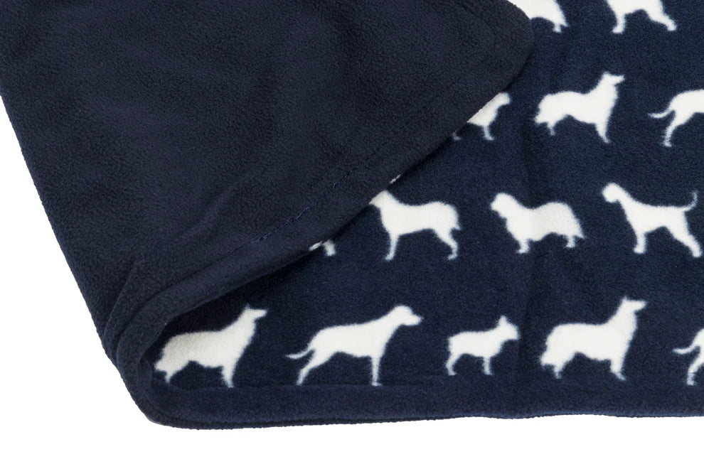 Navy Dog Print Fleece Blanket