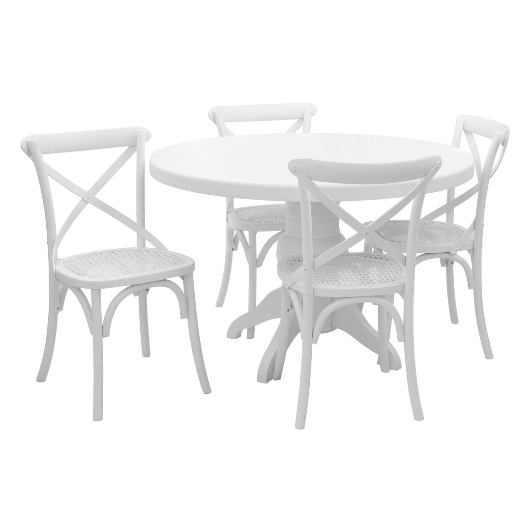 Ashbury White Wash Round Dining Table With 4 Chairs