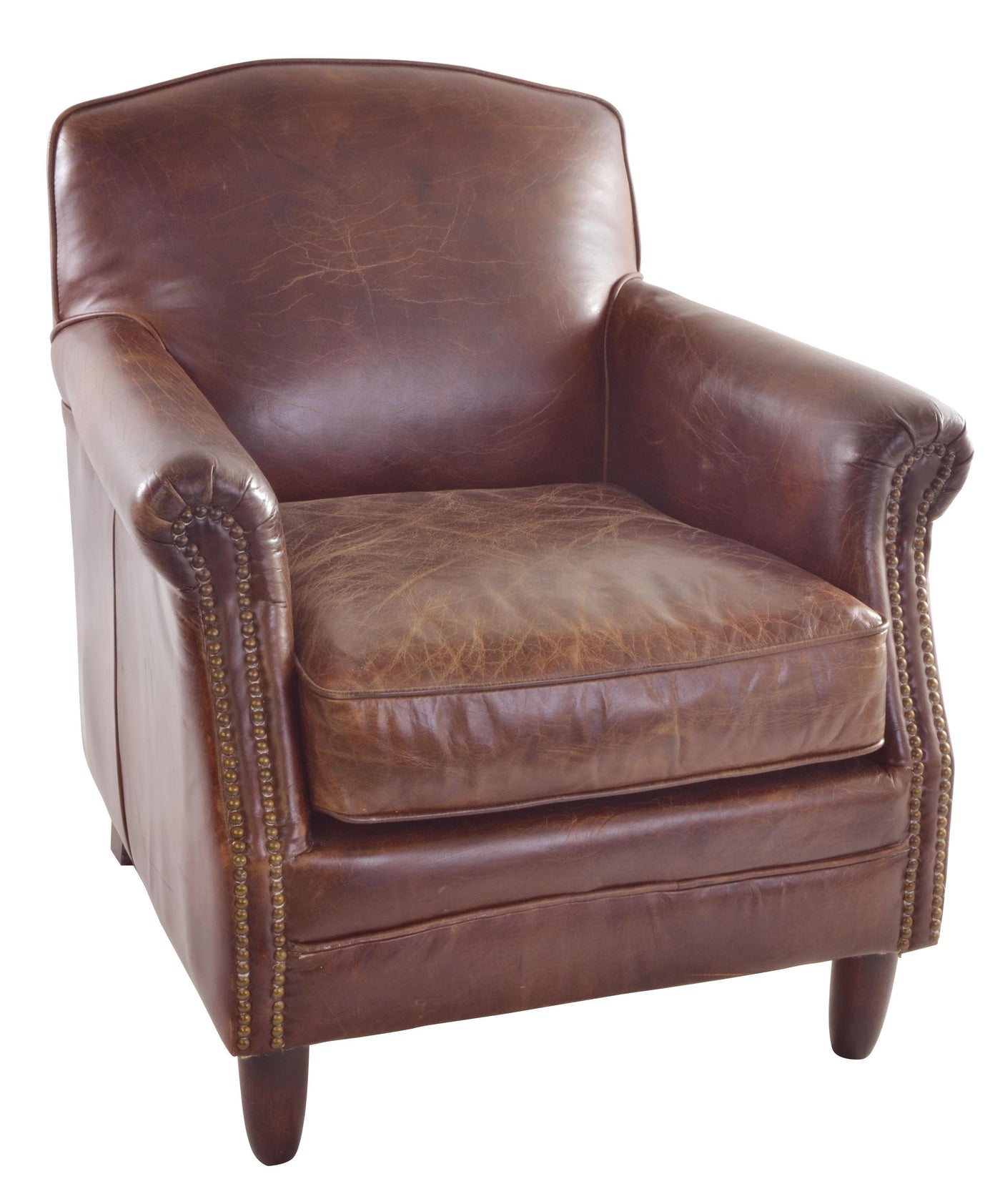 Vintage Studded Front Tan Club Chair