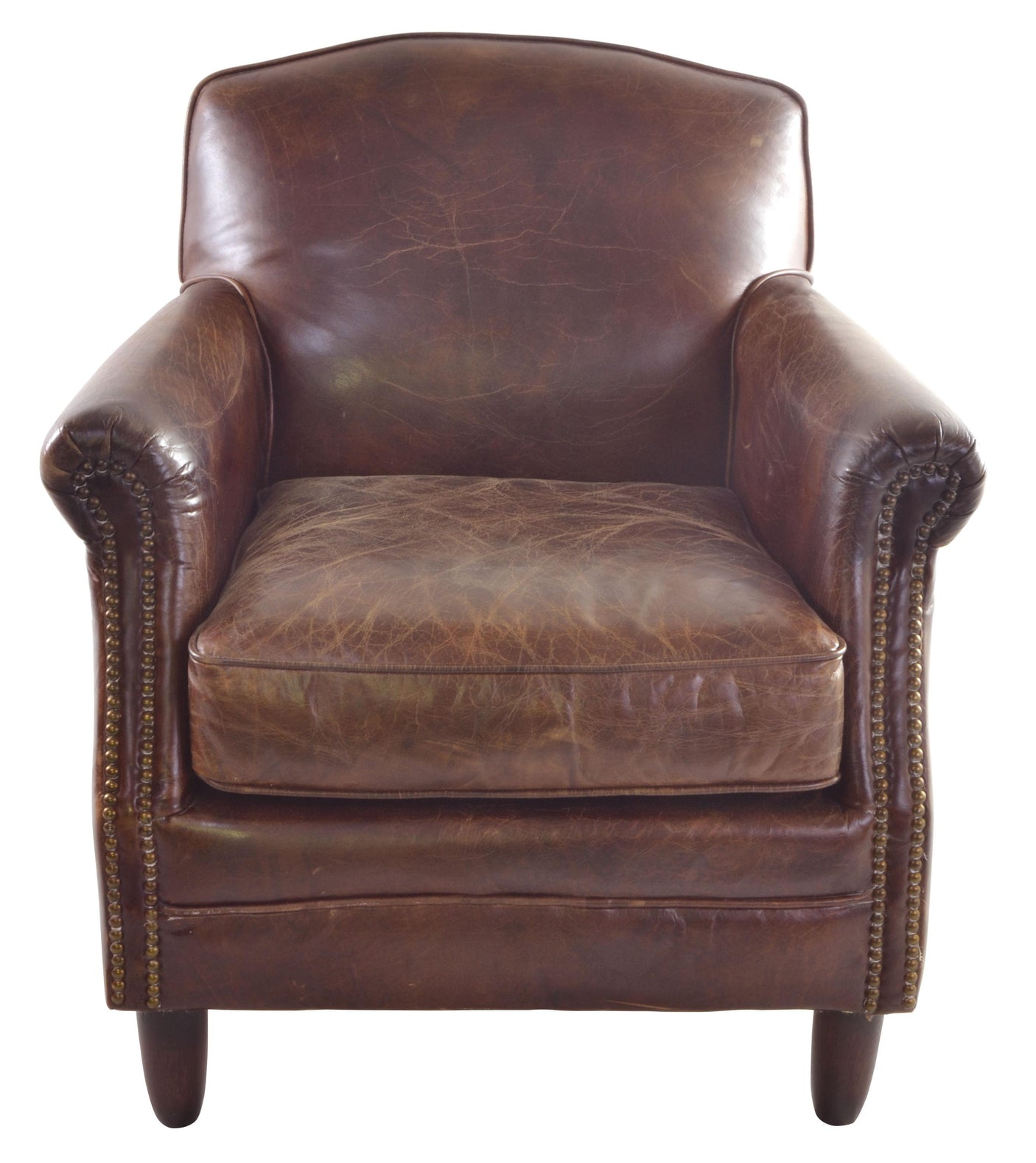 Vintage Studded Front Tan Club Chair