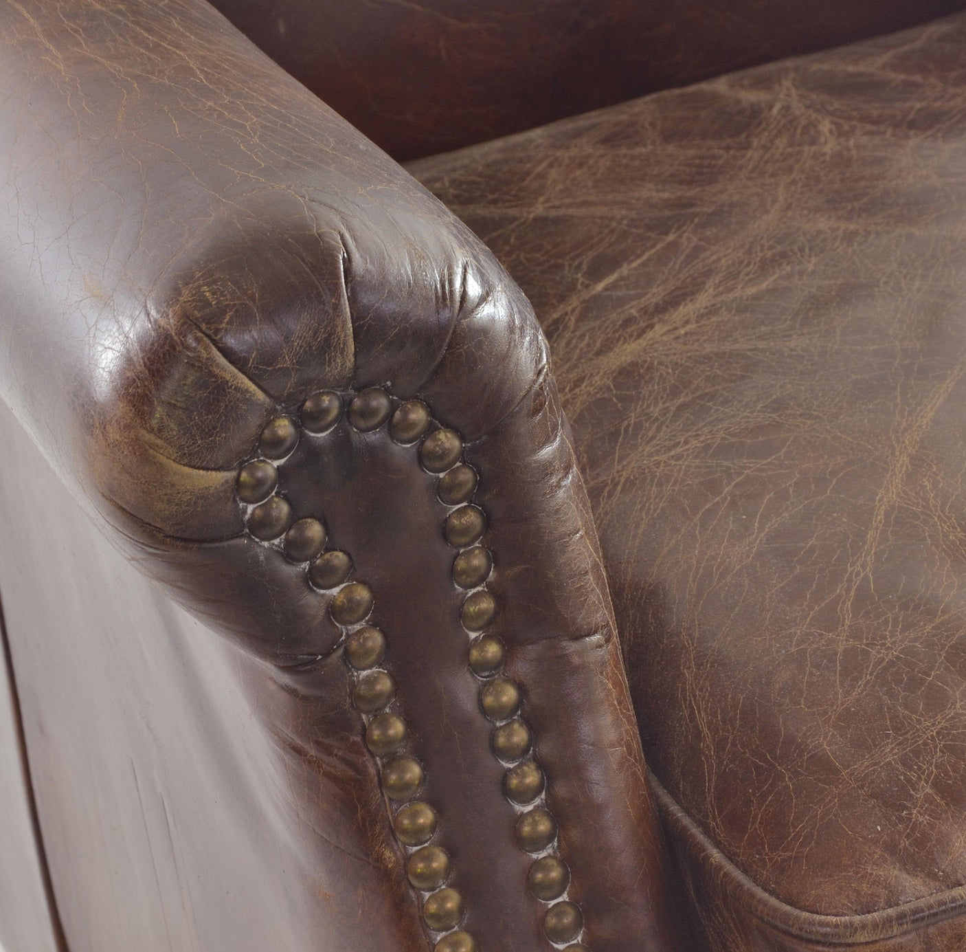 Vintage Studded Front Tan Club Chair