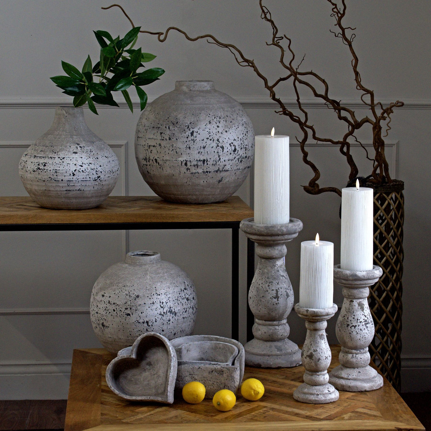 Set Of Three Large Stone Heart Shaped Ceramic Dishes