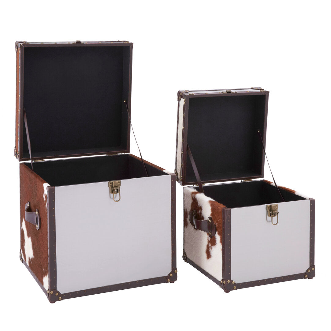 Westbury House Brown And White Cowhide Storage Trunk Set