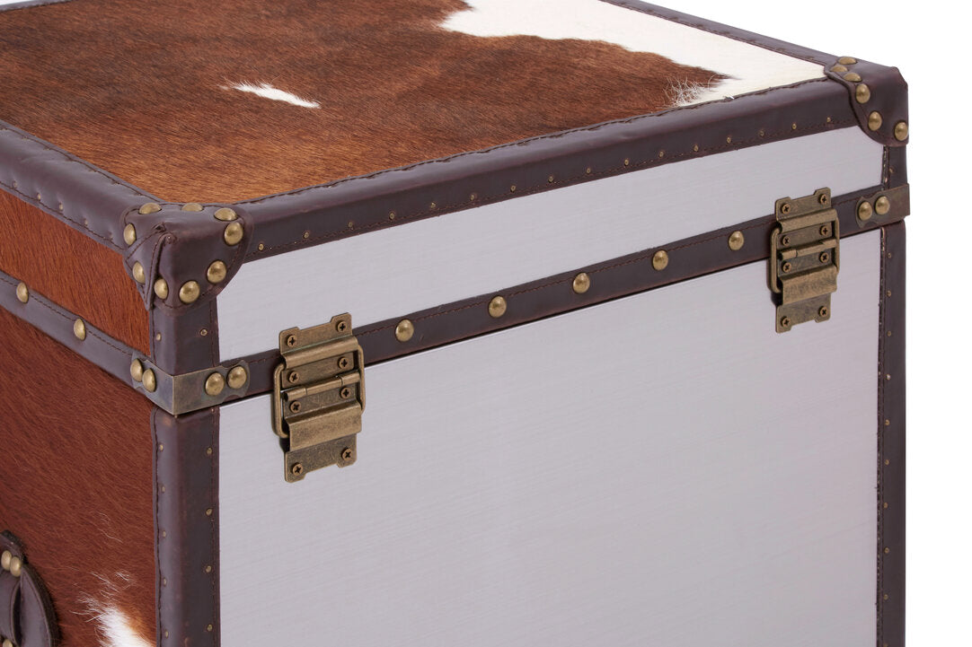 Westbury House Brown And White Cowhide Storage Trunk Set