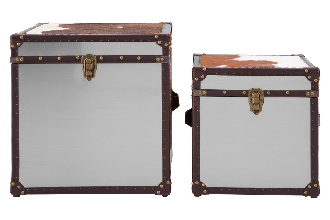 Westbury House Brown And White Cowhide Storage Trunk Set