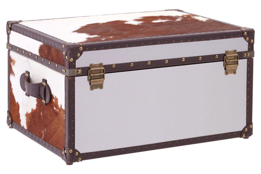Westbury House Brown And White Cowhide Storage Trunk