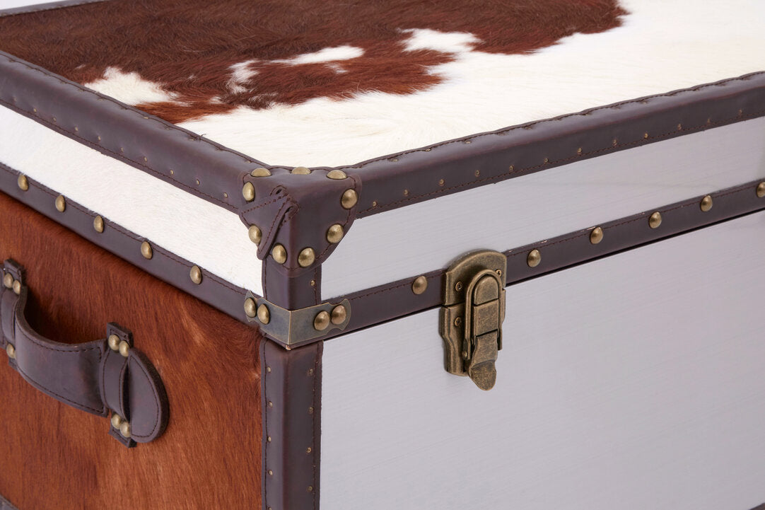 Westbury House Brown And White Cowhide Storage Trunk