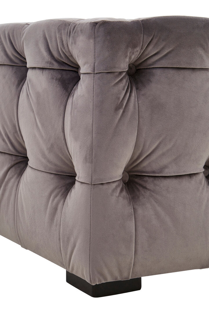 Esme Grey Velvet Button Tufted Ottoman