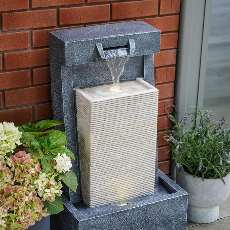 Outdoor Contemporary Cube Water Feature Cement