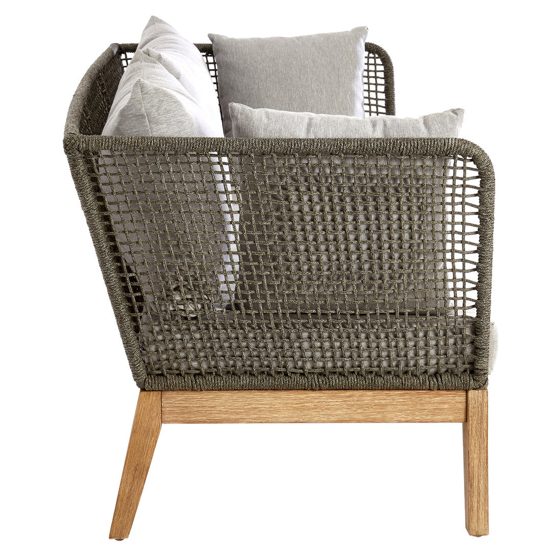 Kora 3 Seater Rope Woven Sofa with Grey Cushions
