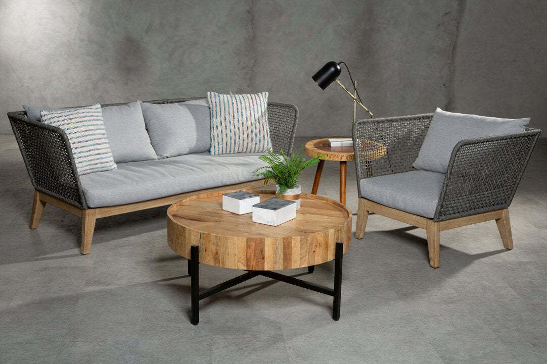 Kora 3 Seater Rope Woven Sofa with Grey Cushions