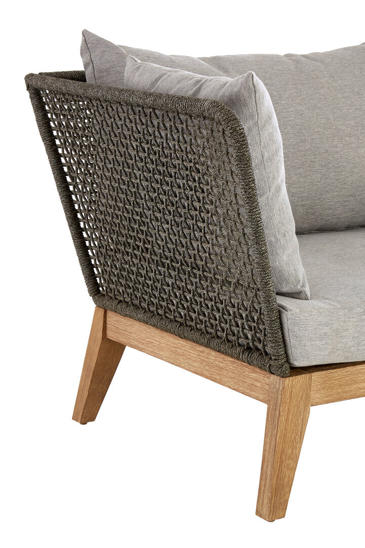 Kora 3 Seater Rope Woven Sofa with Grey Cushions