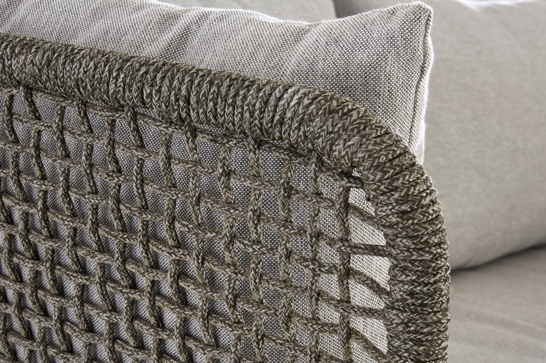 Kora 3 Seater Rope Woven Sofa with Grey Cushions