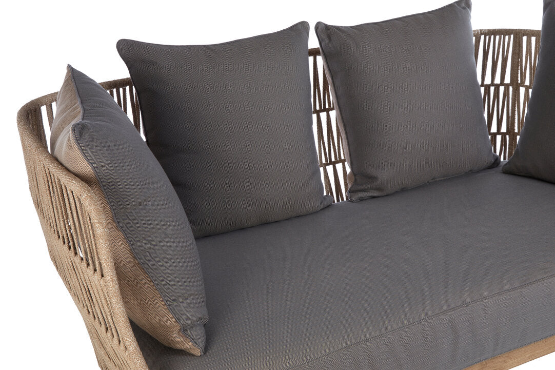 Kora Woven Rope 2 Seater Sofa with Grey Cushions