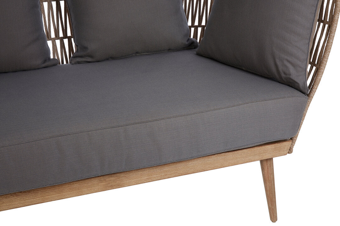 Kora Woven Rope 2 Seater Sofa with Grey Cushions
