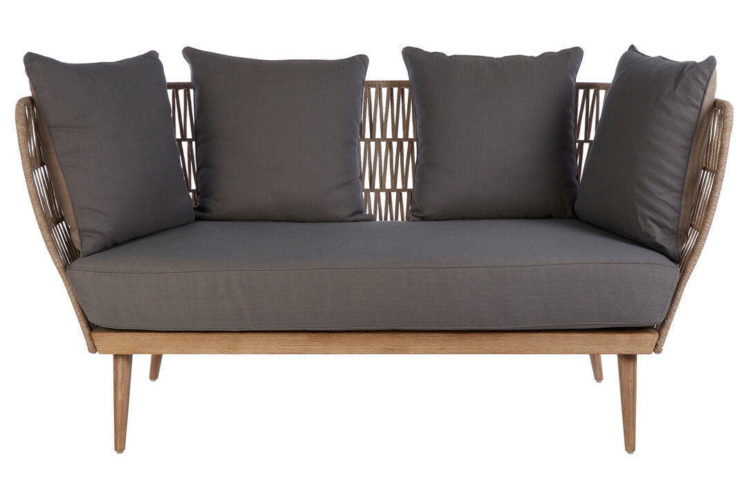 Kora Woven Rope 2 Seater Sofa with Grey Cushions