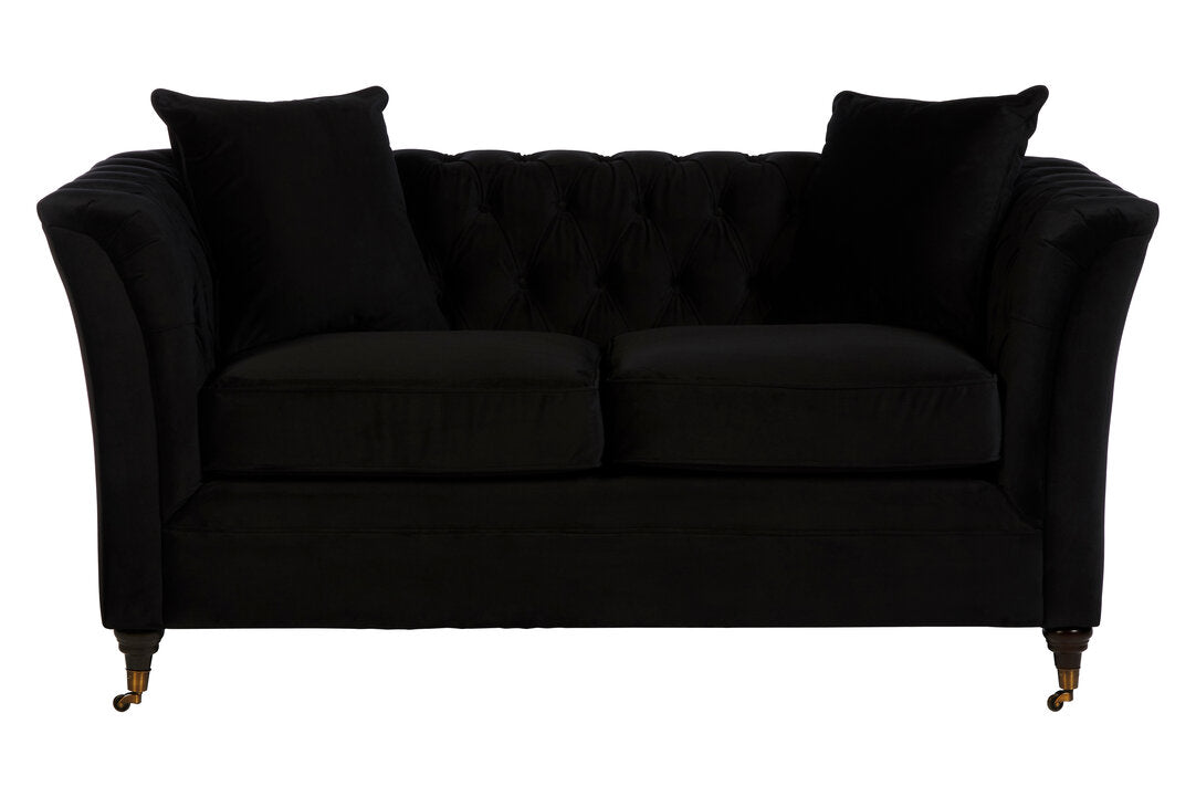 Lucinda Two Seater Onyx Black Velvet Sofa