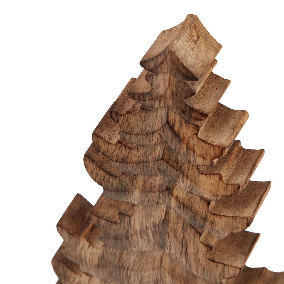 Close-up of the deeply carved branches and natural wood grain