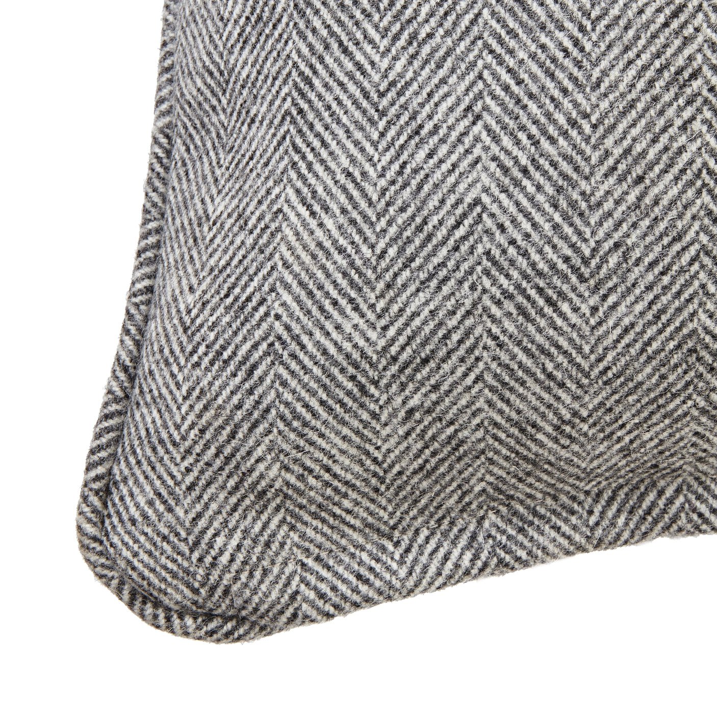 Herringbone Pure Wool Grey Cushion With Piped Edge 45x45cm