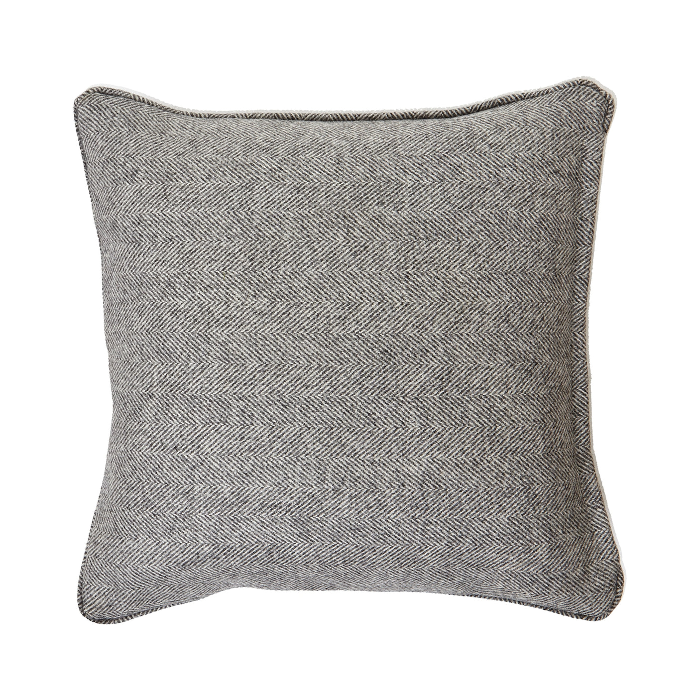 Herringbone Pure Wool Grey Cushion With Piped Edge 45x45cm