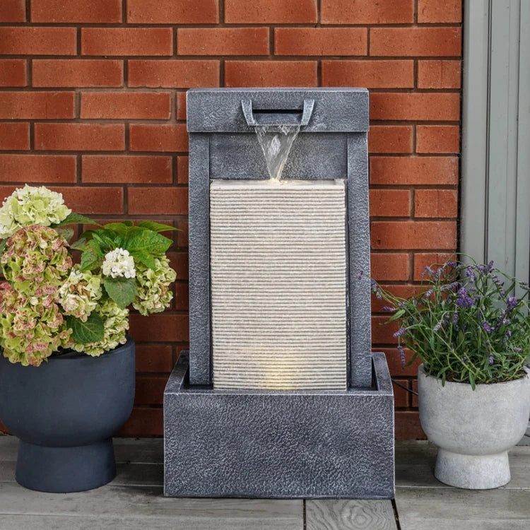 Outdoor Contemporary Cube Water Feature Cement