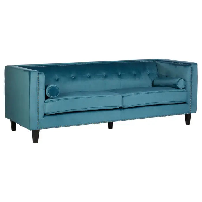 Calisa Three Seater Blue Velvet Sofa