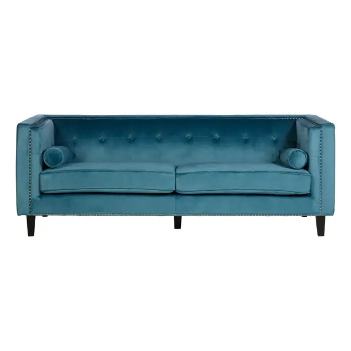 Calisa Three Seater Blue Velvet Sofa