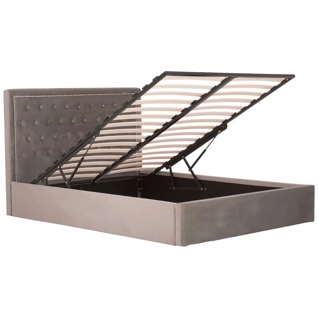 Helena Grey Velvet Ottoman Bed