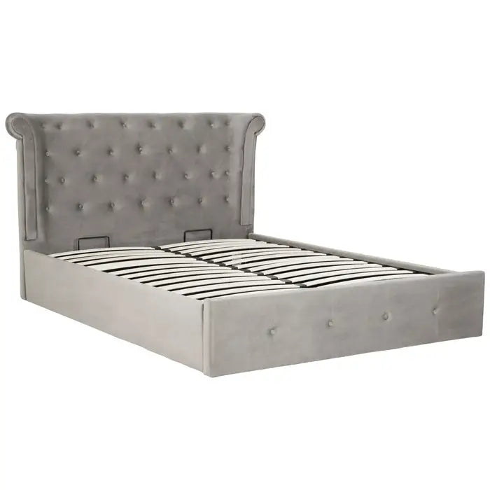 Emilia Grey Brushed Velvet Ottoman Bed