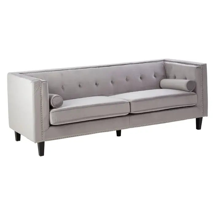 Calisa Three Seater Grey Velvet Sofa