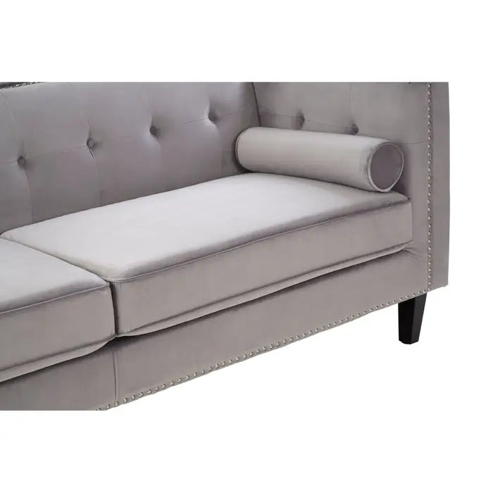 Calisa Three Seater Grey Velvet Sofa