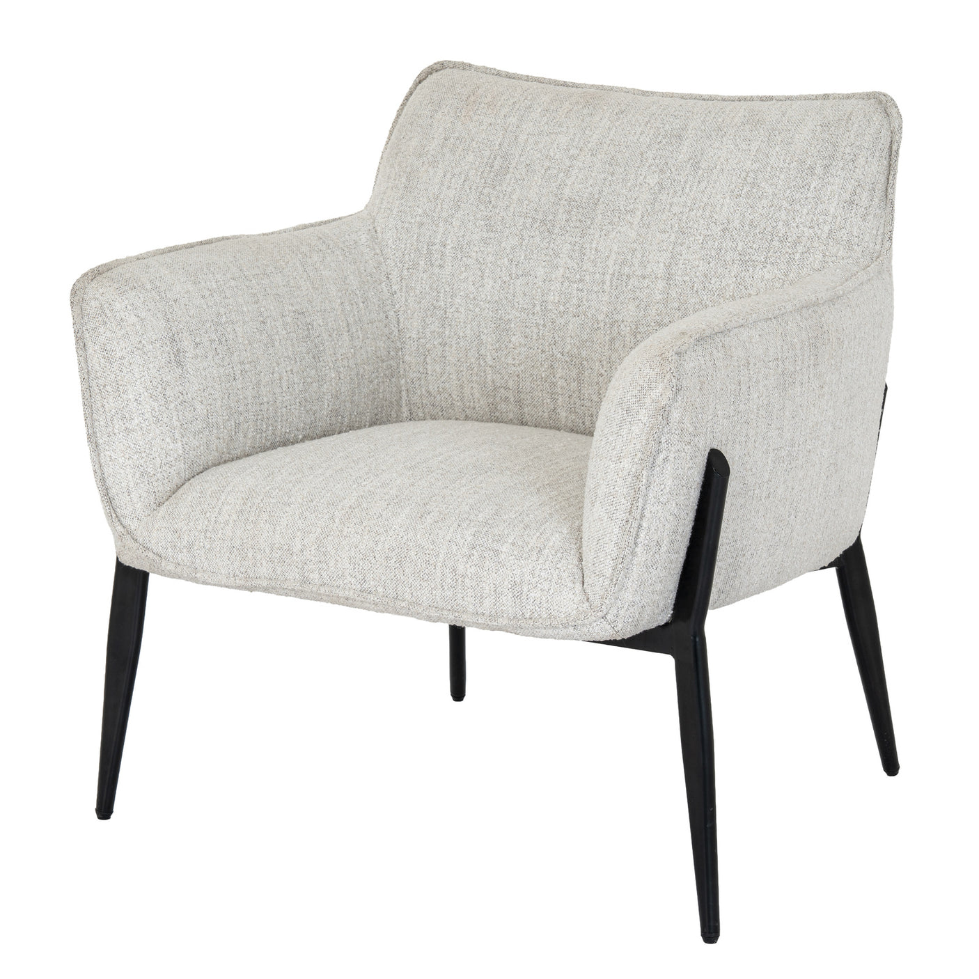 A neutral armchair with black legs on a white background