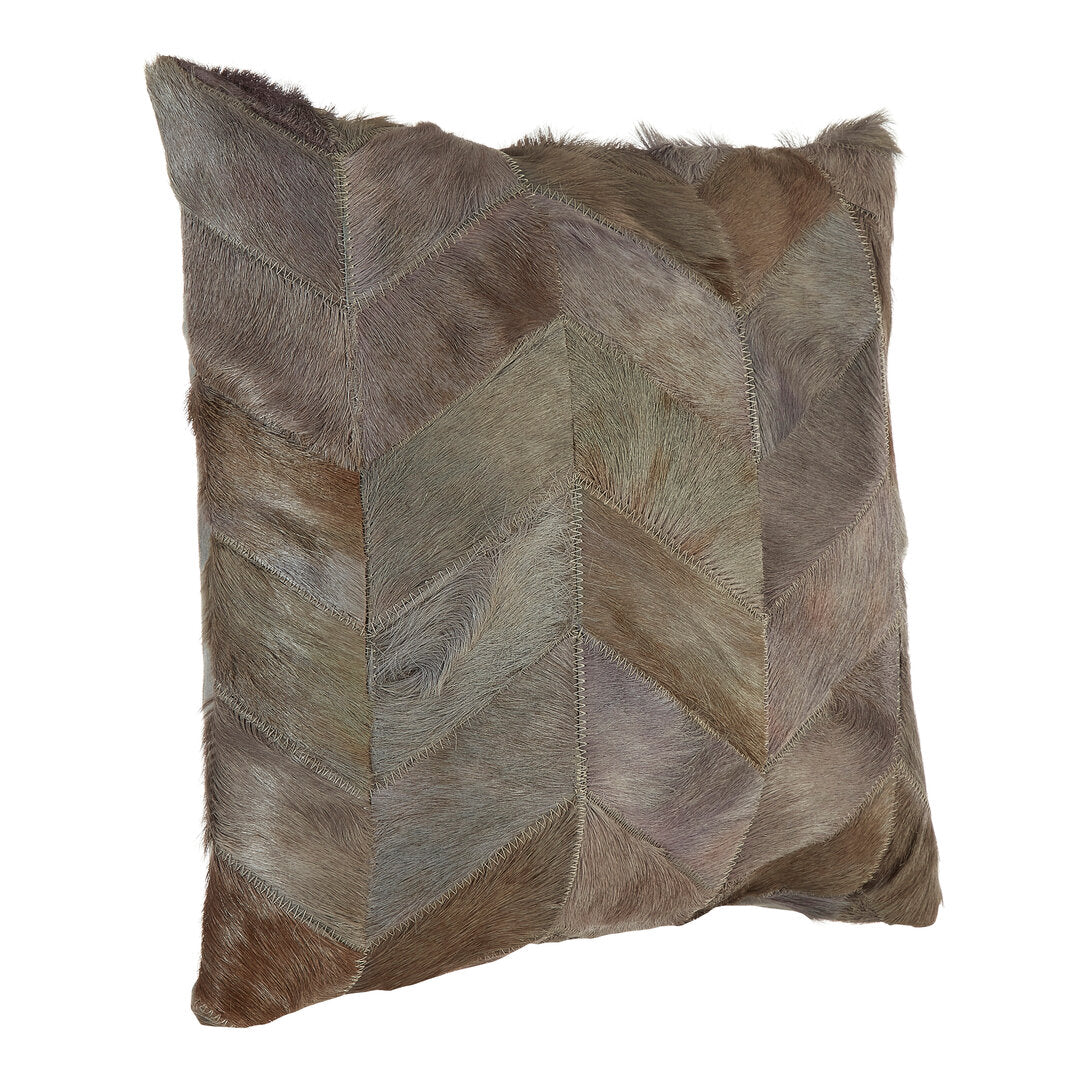 Nuvia Tierra Grey Chevron Hair on Leather Patchwork Cushion