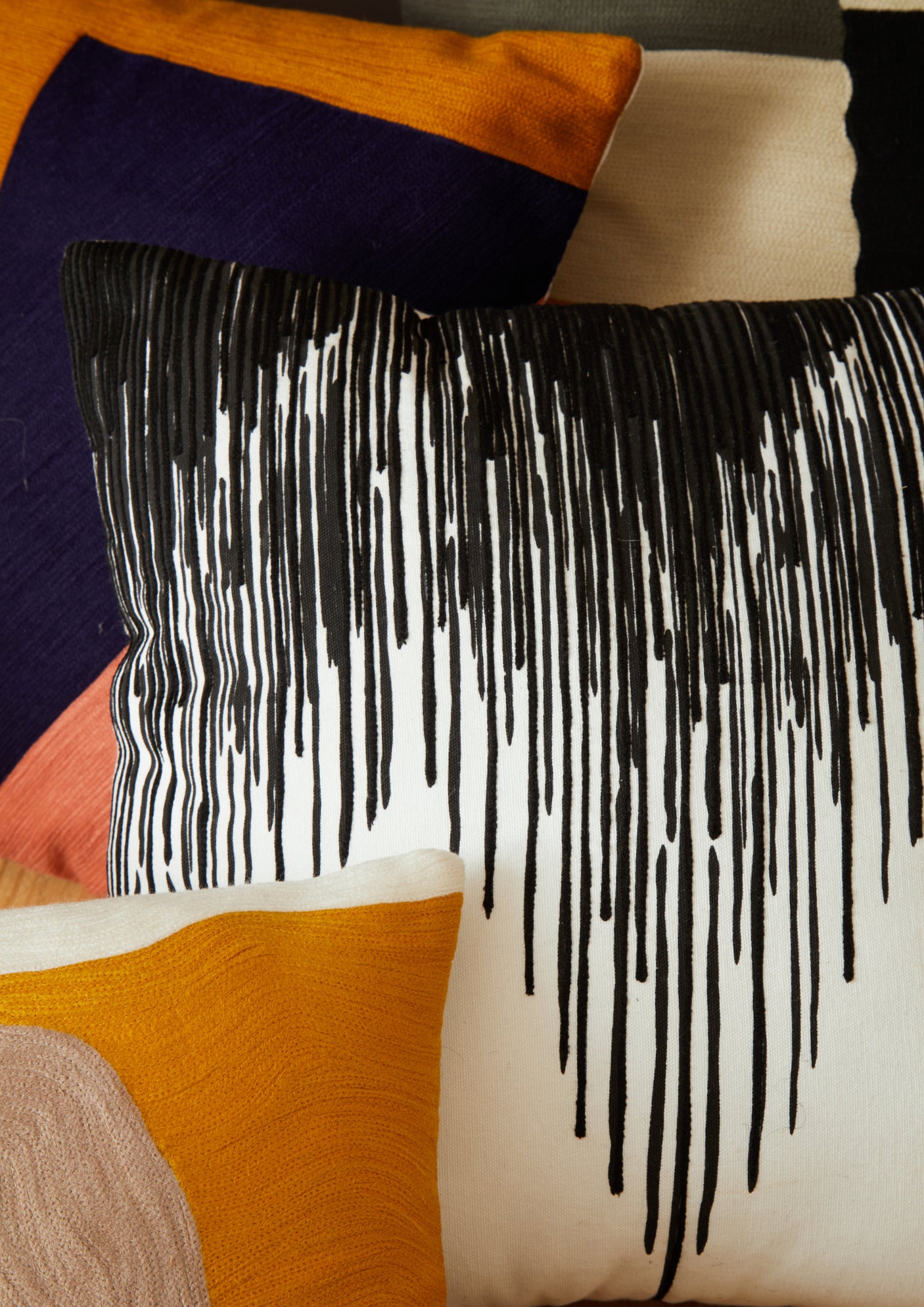 Nuvia Elora Black and White Embroidered Cushion