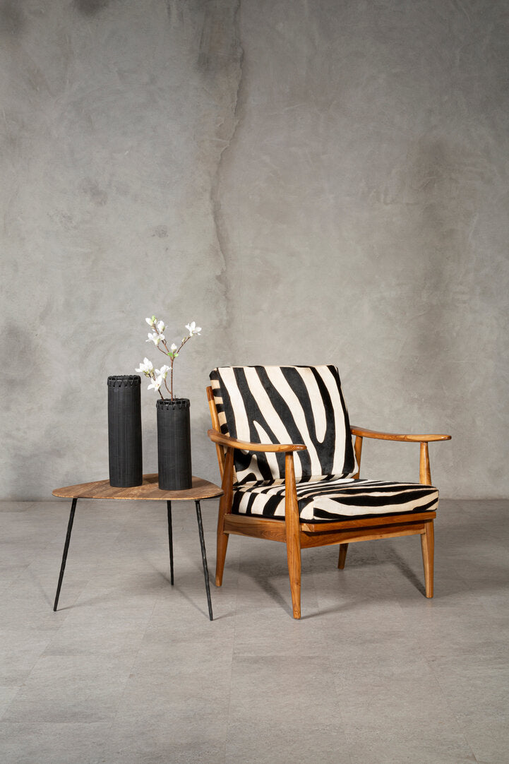 Jakarta Leather Zebra Pattern & Teak Chair